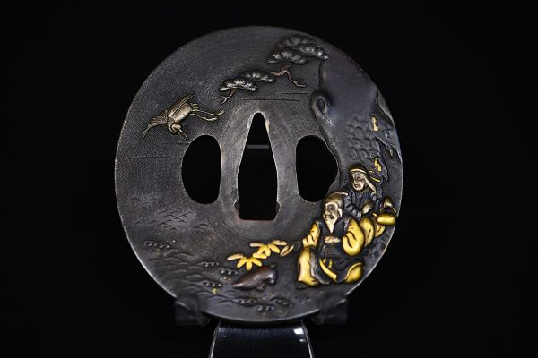 Marugata shakudo folklore tsuba