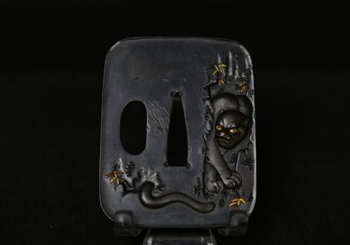 Aorigata shakudo tiger tsuba