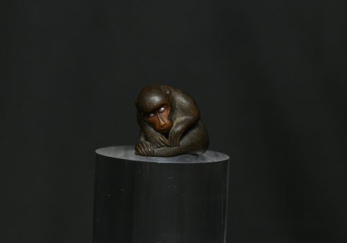 Netsuke monkey wood shibayama