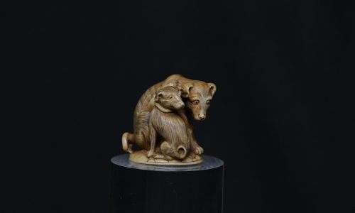 Okimono dog and puppy ivory