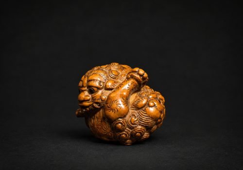 Meiji Boxwood Netsuke – Two Shishi at Play