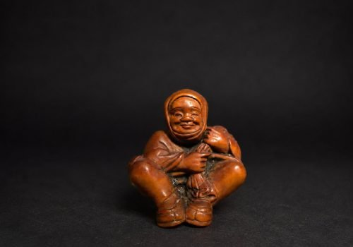 Meiji Boxwood Netsuke Peasant with Kappa
