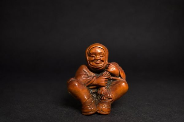 Meiji Boxwood Netsuke Peasant with Kappa