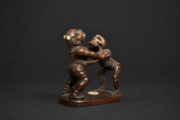 Oni vs Skeleton Sumo Netsuke with Ivory Inlay