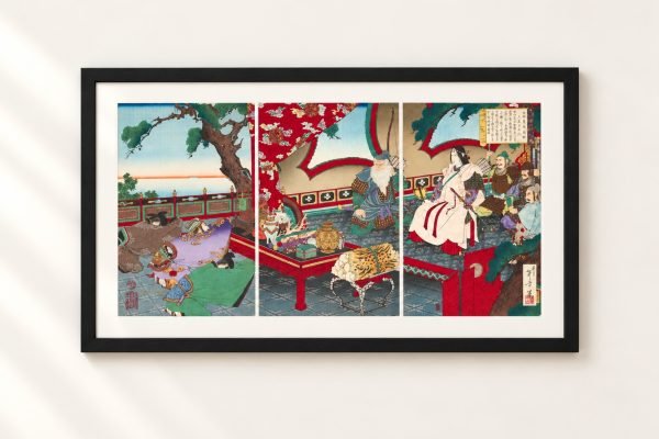 Toshikata Mizuno Ukiyo-e Triptych – Empress Jingū and Envoys in Korea