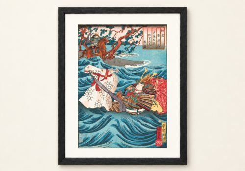 Utagawa Kuniyoshi – Chapter Six “Suetsumuhana” – Taira no Atsumori at Ichi-no-Tani